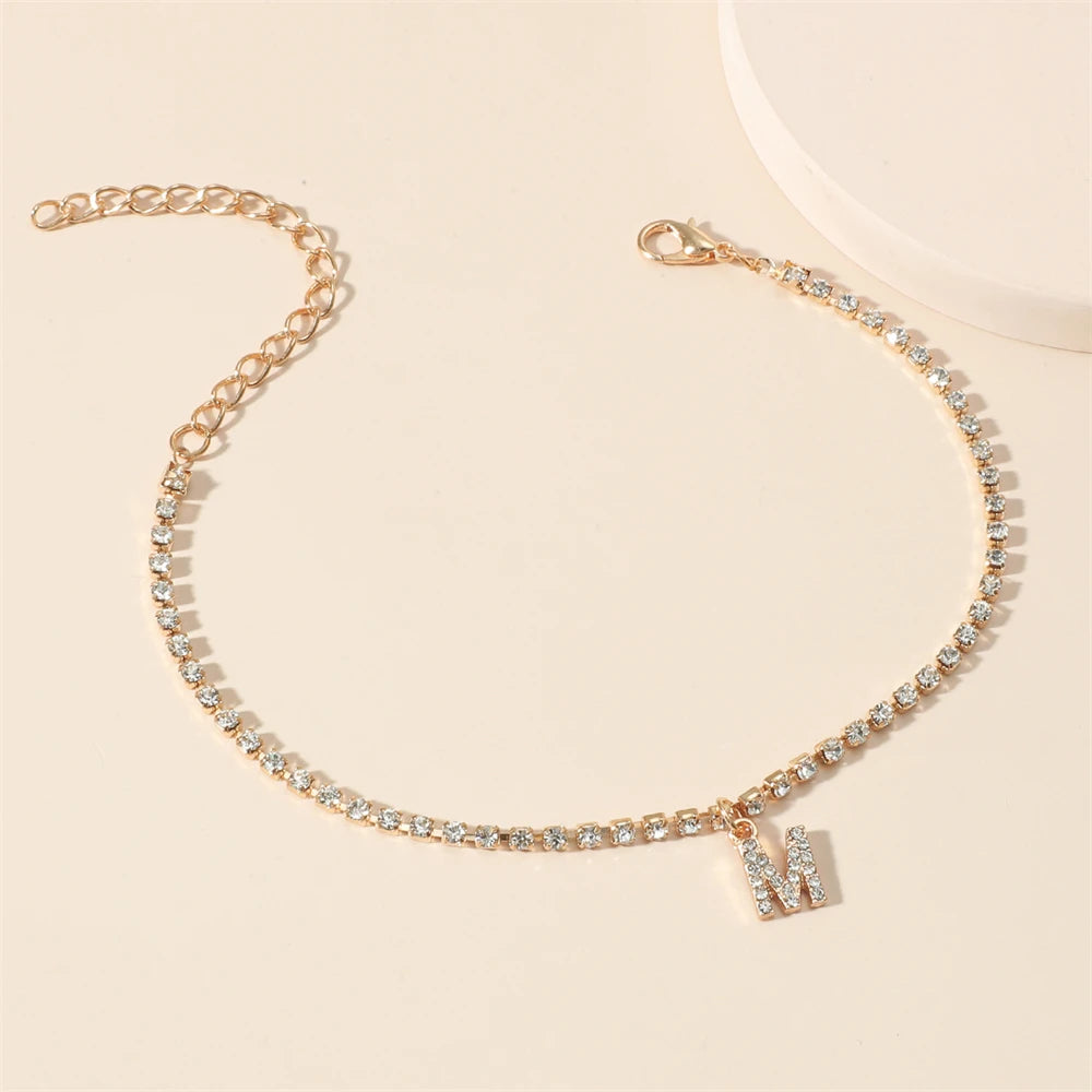 Crystal Zircon Initial Letter Ankle Bracelet Alphabet Anklets for Women Foot Chain Beach Leg Bracelets Boho Jewelry