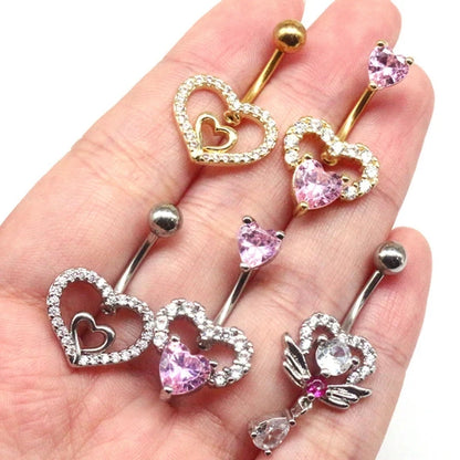 Heart Shaped Navel Ring Ornament Water Drop 14G Belly Button Piercing Barbell Pendant Belly Nombril Piercing Women Jewelry