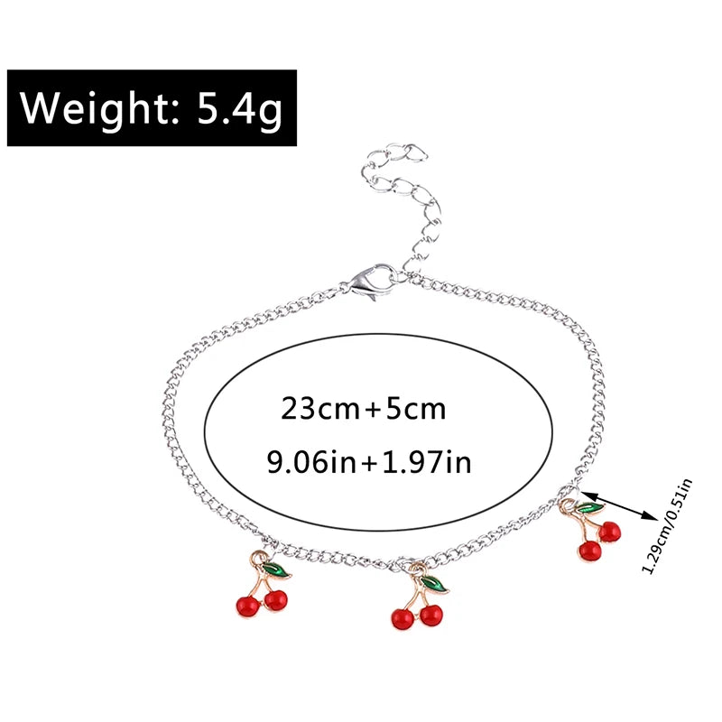 Fashion Charm Red Cherry Gold Chain Anklets for Women Silver Color Adjustable Bracelets Anklet Ankle Jewelry Party Gifts