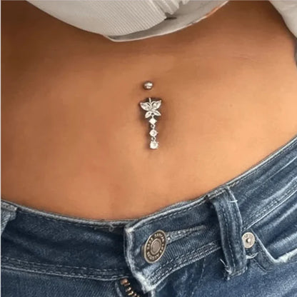 1PCS Stainless Steel CZ Belly Button Piercing Heart Navel Barbell Jewelry Butterfly Belly Button Ring Sexy Navel Ring For Women