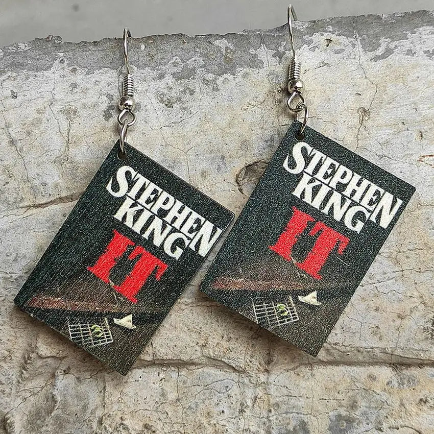 Halloween Horror Fiction Wood Book Cover Earrings for Women 2022 Newest Unique Halloween Jewelry Wholesale