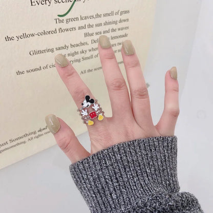 Hot Disney Cute Mickey Mouse Ring Ancient Spirit and Monster Jewelry Ring Opening Adjustable Creative Gift for Girlfriend