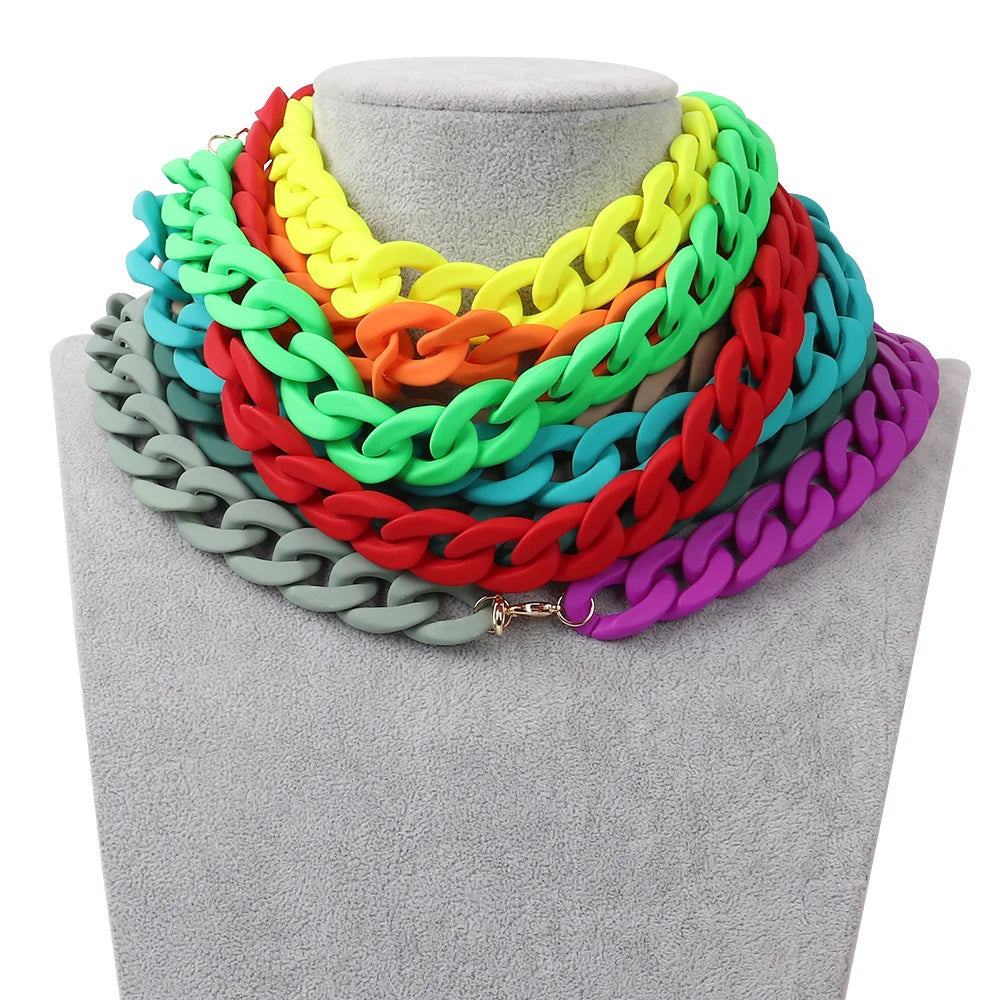 Statement Matte Colorful Chunky Acrylic Chain Necklace For Women Boho Resin Wide Chain Collar Choker Necklaces Pendant Jewelry