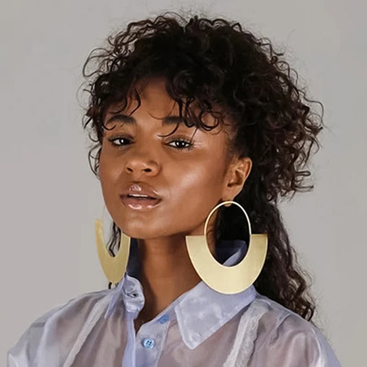 African Women Drop Earrings Gold Color Big Metal Dangle Statement Earring Fashion Party Wedding Jewelry Accessories Gift KDLUN