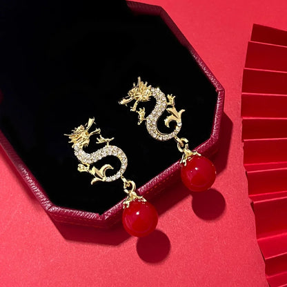 Chinese Style Vintage Dragon Dangle Earrings for Women New Year Dragon Animal Totem Earring Girls Party Personality Jewelry Gift