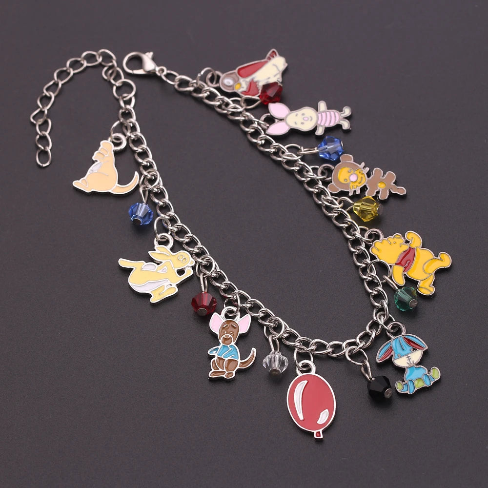 Disney Cartoon Cute Winnie Bracelet Kawaii Pooh Bear Tigger Enamel Pendant Bracelet for Kids Birthday Jewelry Accessories Gifts