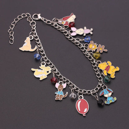 Disney Cartoon Cute Winnie Bracelet Kawaii Pooh Bear Tigger Enamel Pendant Bracelet for Kids Birthday Jewelry Accessories Gifts