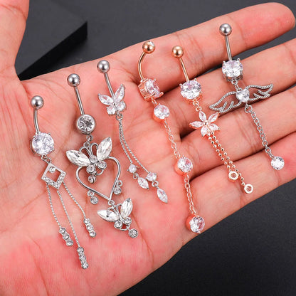 Trendy Angel Belly Button Rings Stainless Steel Zircon Butterfly Navel Piercing Surgical for Women Body Belly Jewelry Pendant