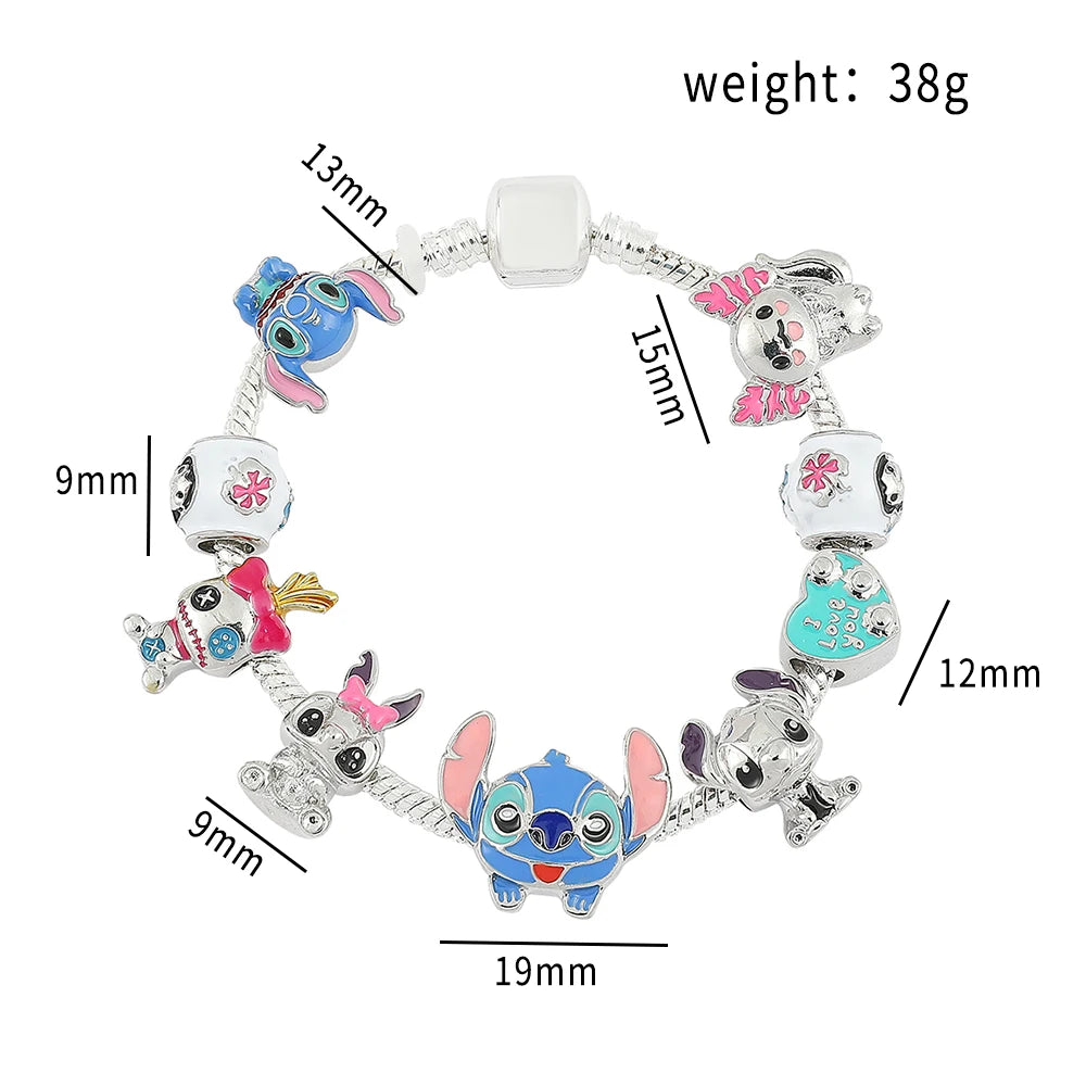 Disney Stitch Inspired Bracelet Cartoon Lilo & Stitch DIY Stitch Pendant Crystal Beads Bangle Bracelet for Women Jewelry Gifts