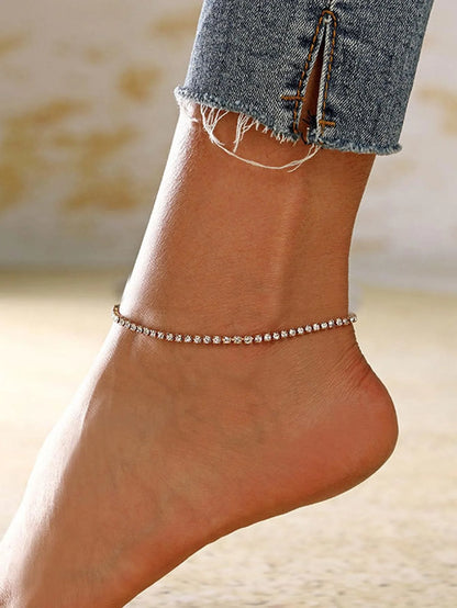 1pc Women Sexy Clear Shining Crystal Rhinestone Gold/Silver Color Anklet Chain Ankle Bracelets Foot Wedding Jewelry