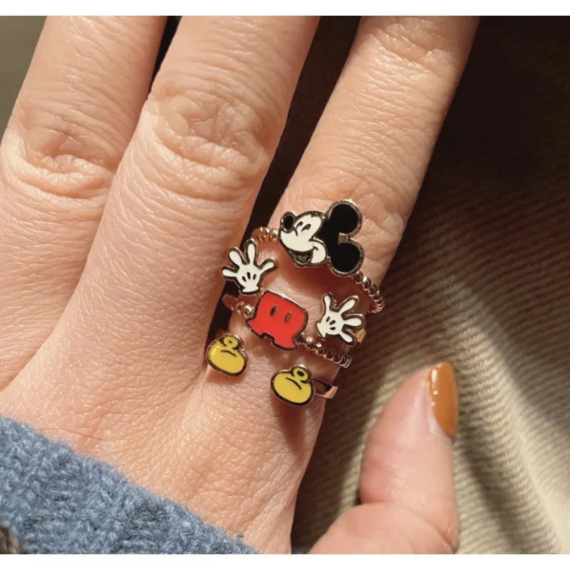 Hot Disney Cute Mickey Mouse Ring Ancient Spirit and Monster Jewelry Ring Opening Adjustable Creative Gift for Girlfriend