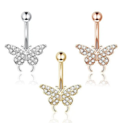 1PCS Stainless Steel CZ Belly Button Piercing Heart Navel Barbell Jewelry Butterfly Belly Button Ring Sexy Navel Ring For Women