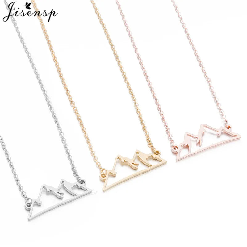 Trendy Stainless Steel Snow Mountain Charms Necklace Women Minimalist Fitness Sport Necklace Outdoor Travel Jewelry Collier 2024