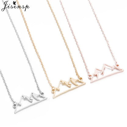 Trendy Stainless Steel Snow Mountain Charms Necklace Women Minimalist Fitness Sport Necklace Outdoor Travel Jewelry Collier 2024