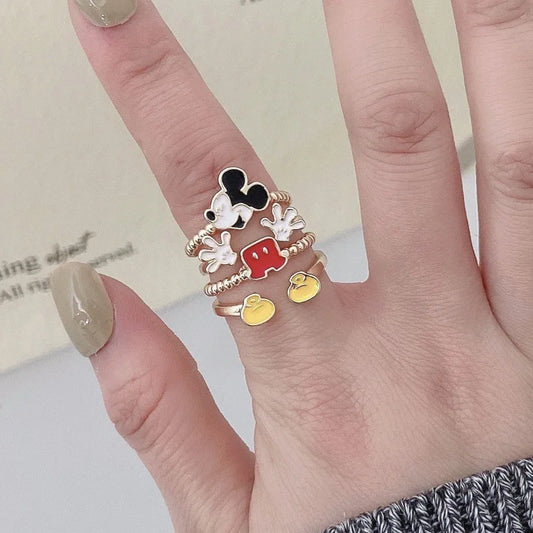 Hot Disney Cute Mickey Mouse Ring Ancient Spirit and Monster Jewelry Ring Opening Adjustable Creative Gift for Girlfriend