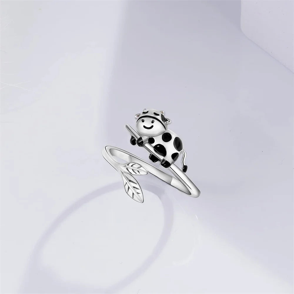 Harong Design New Cow Ring Exquisite Cute Animal Silver Plated Open Ring for Adult Children Party Jewelry Gift Christmas Present