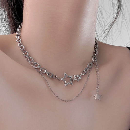 Y2K Star Zircon Pendant Necklace for Women Luxury Sweet Cool Girl Punk Heart Clavicle Chain 2024 New Fashion Jewelry Party Gift