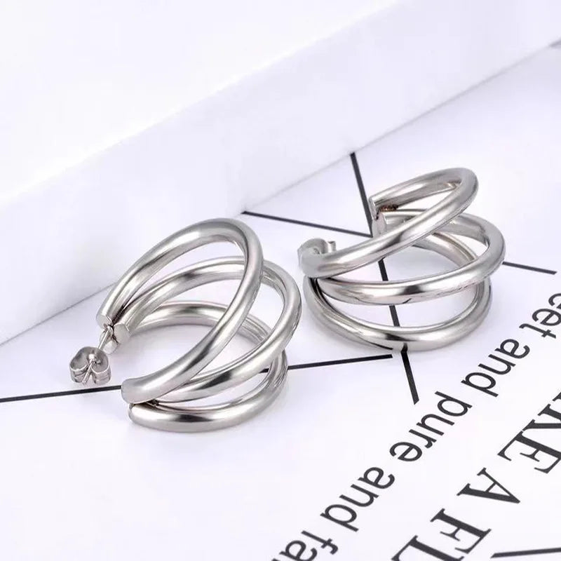 Simply Gold Hoop Earrings Women Fashion Jewelry 2024 Stainless Steel Classic Round Drop Multilayer Earring Clean Lines Wholesale