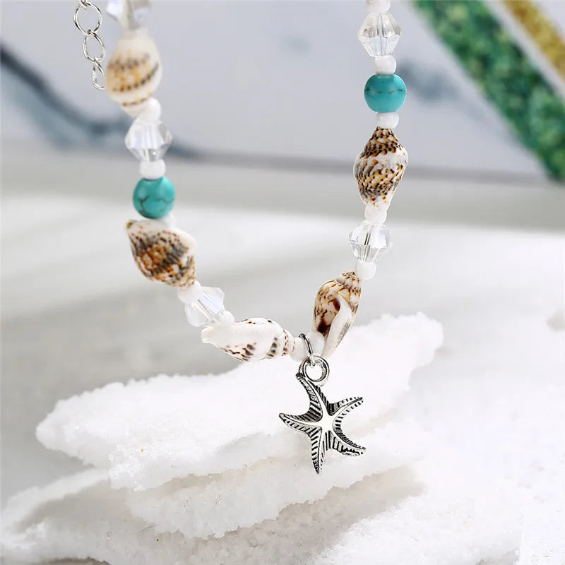 YOBEST Bohemian Shell Beads Anklets For Women Fashion Silver Color Starfish Summer Beach Ankle Bracelet Foot Chain Jewelry Gifts