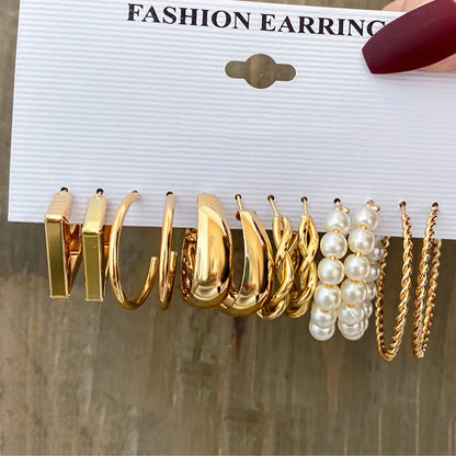 European Personality Exaggerated Geometric Stud Earrings Set Women Fashion Temperament Party Jewelry Wholesale