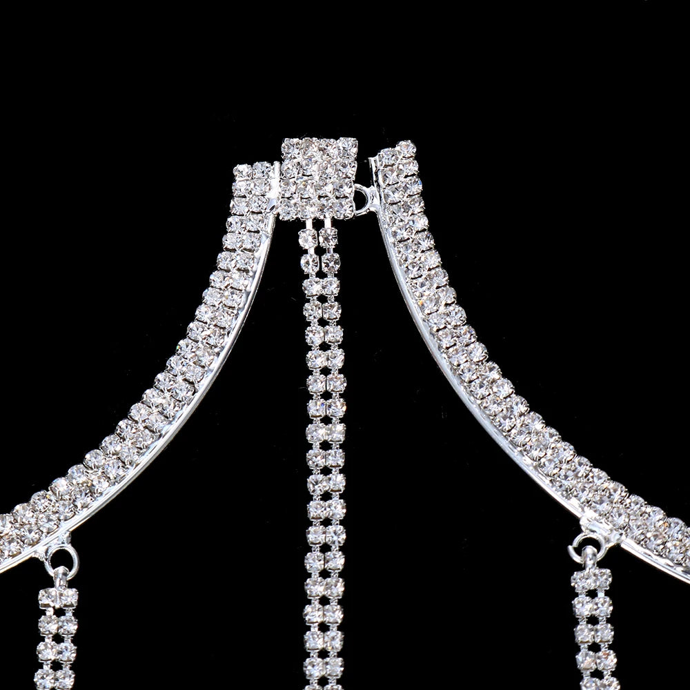 Long Tassel Crystal Chest Bracket Harness Chain Bra Decor Rhinestone Body Chain Chest Jewelry for Women Clothing Accessories