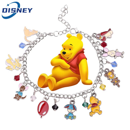 Disney Cartoon Cute Winnie Bracelet Kawaii Pooh Bear Tigger Enamel Pendant Bracelet for Kids Birthday Jewelry Accessories Gifts