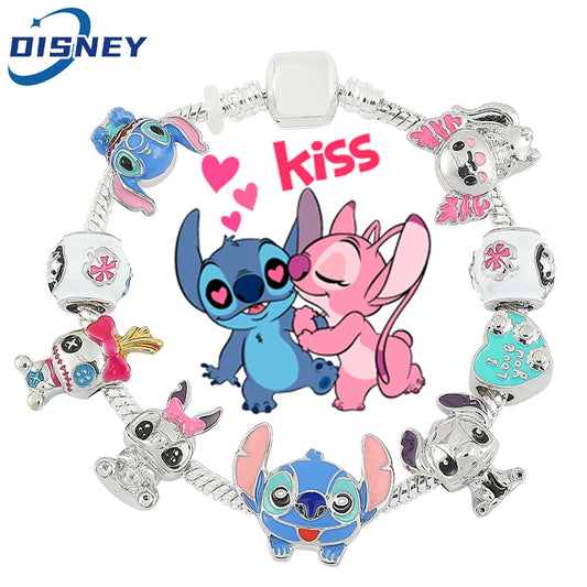 Disney Stitch Inspired Bracelet Cartoon Lilo & Stitch DIY Stitch Pendant Crystal Beads Bangle Bracelet for Women Jewelry Gifts