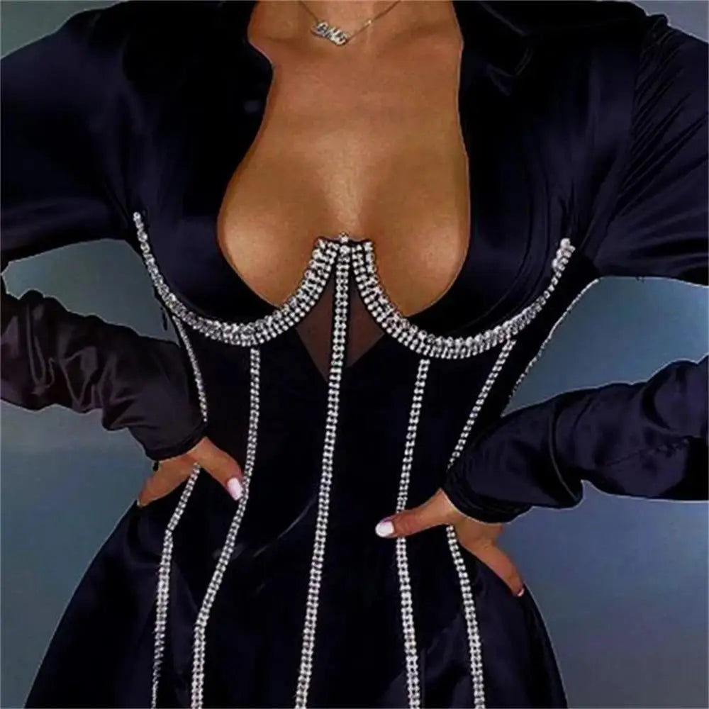 Long Tassel Crystal Chest Bracket Harness Chain Bra Decor Rhinestone Body Chain Chest Jewelry for Women Clothing Accessories