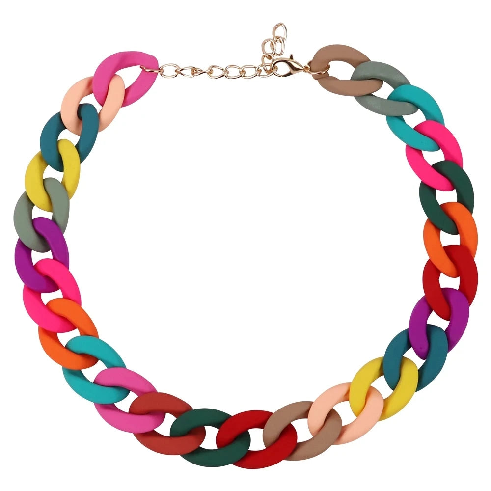 Statement Matte Colorful Chunky Acrylic Chain Necklace For Women Boho Resin Wide Chain Collar Choker Necklaces Pendant Jewelry