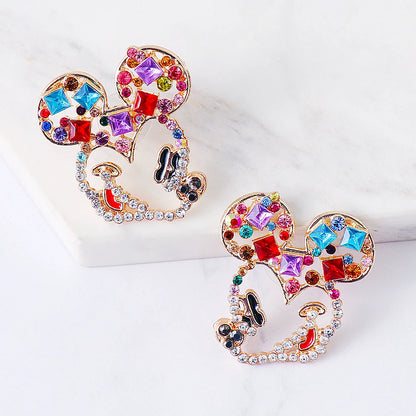 New Disney Boho Mickey Mouse Cute Design Cartoon Rhinestone Earrings Fashion Wedding Ear Stud Birthday Christmas Gift Jewelry