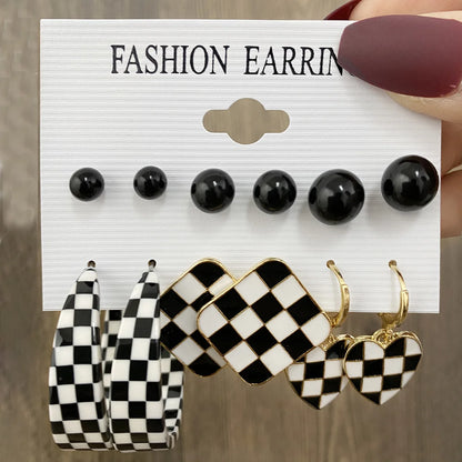 Fashion Black Heart Drop Earrings Set  for Women Chessboard Ladies Love Tai Chi Temperament Earring 2023 Trendy Jewelry Gifts