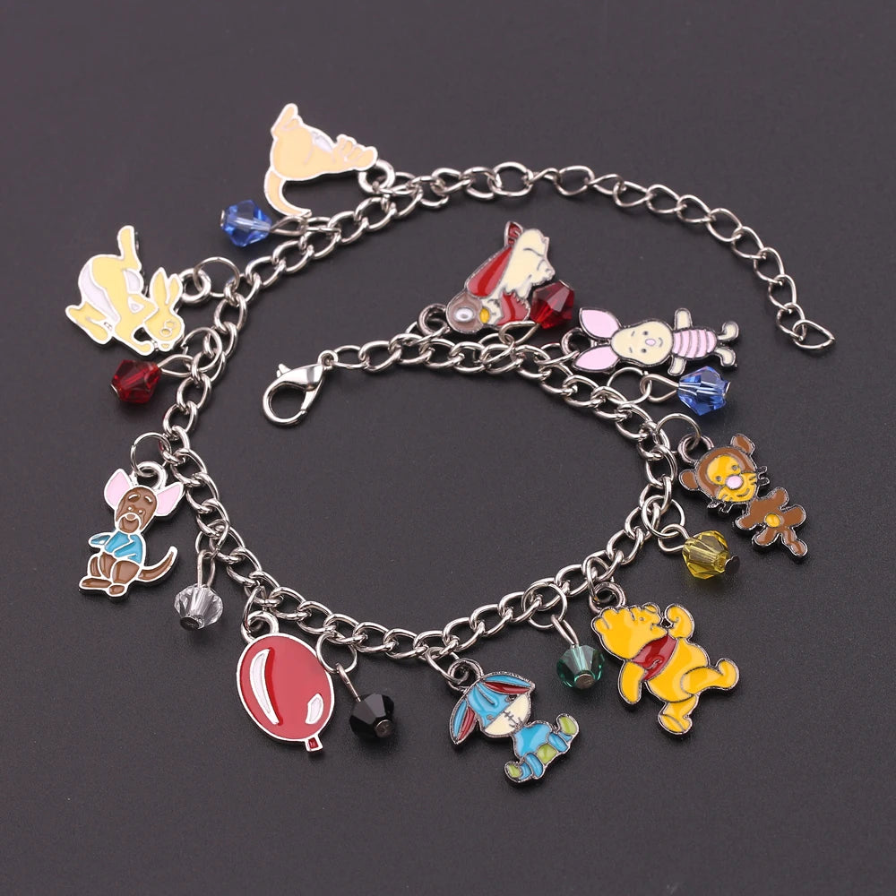 Disney Cartoon Cute Winnie Bracelet Kawaii Pooh Bear Tigger Enamel Pendant Bracelet for Kids Birthday Jewelry Accessories Gifts