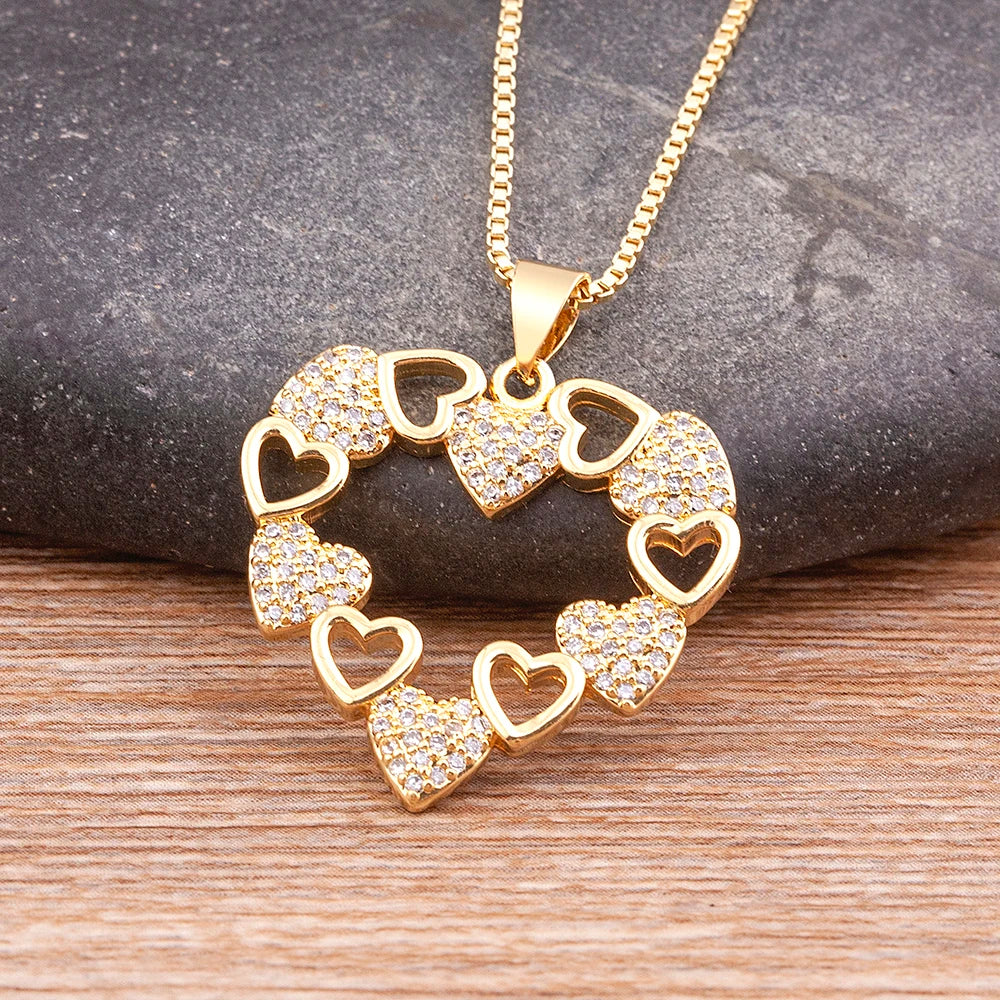 Nidin Romantic Heart Love Pendant Necklace for Women Choker Long Chains Neck Gold Color Collar Lovers Gift Boho Party Jewelry