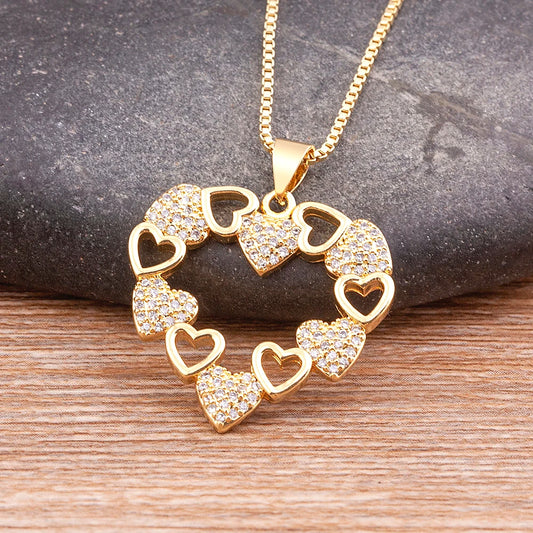 Nidin Romantic Heart Love Pendant Necklace for Women Choker Long Chains Neck Gold Color Collar Lovers Gift Boho Party Jewelry