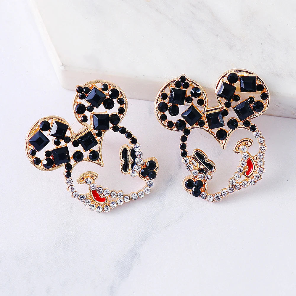 New Disney Boho Mickey Mouse Cute Design Cartoon Rhinestone Earrings Fashion Wedding Ear Stud Birthday Christmas Gift Jewelry