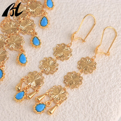 wedding jewelry sets flower necklace jewelry gold plated jewelry 24k Gold Plated Dubai Necklace and Bracelet Set Indian