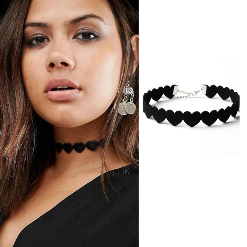 Black Lace Choker Necklace Women Velvet Choker Love Heart Necklaces Chocker tattoo collares Collie ras de cou