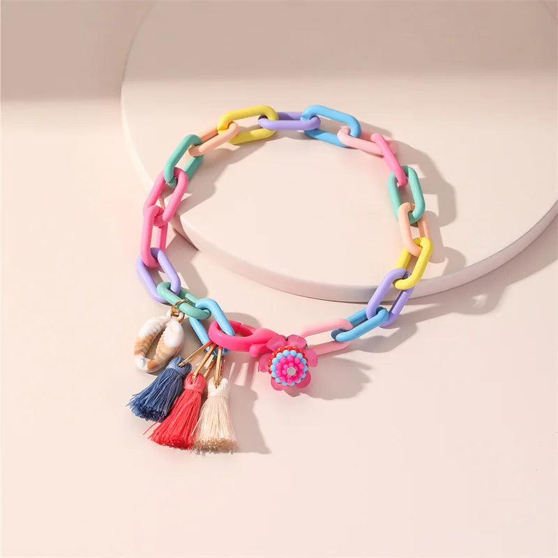 Colorful Acrylic Chain Anklets Bohemia Natural Seashell Tassel Pendant Ankle on Leg Anklets Summer Beach Foot Jewelry for Women