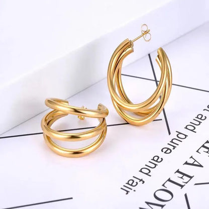 Simply Gold Hoop Earrings Women Fashion Jewelry 2024 Stainless Steel Classic Round Drop Multilayer Earring Clean Lines Wholesale