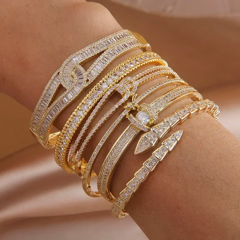 2023 New Design Letter C Open Bangles&bracelets for Women Fashion Brand Jewelry Delicate Full Crystal Snake Bangles