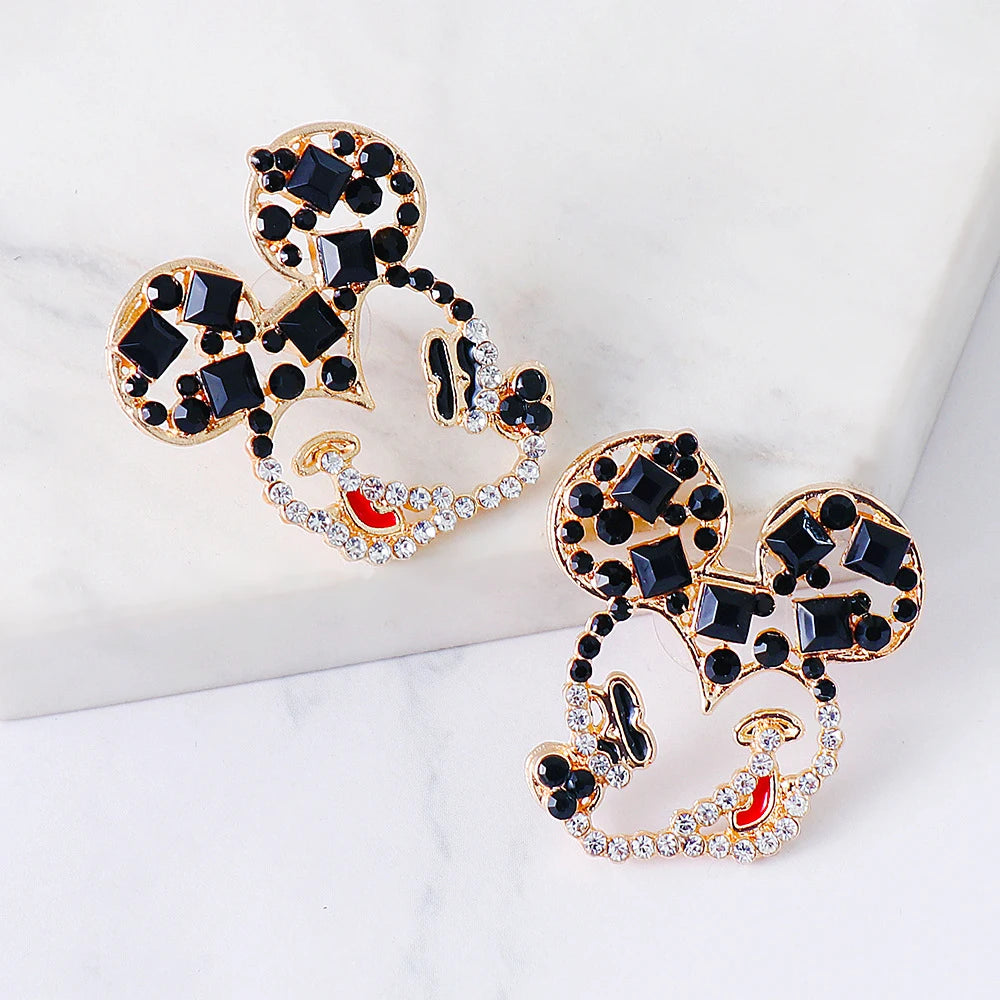 New Disney Boho Mickey Mouse Cute Design Cartoon Rhinestone Earrings Fashion Wedding Ear Stud Birthday Christmas Gift Jewelry