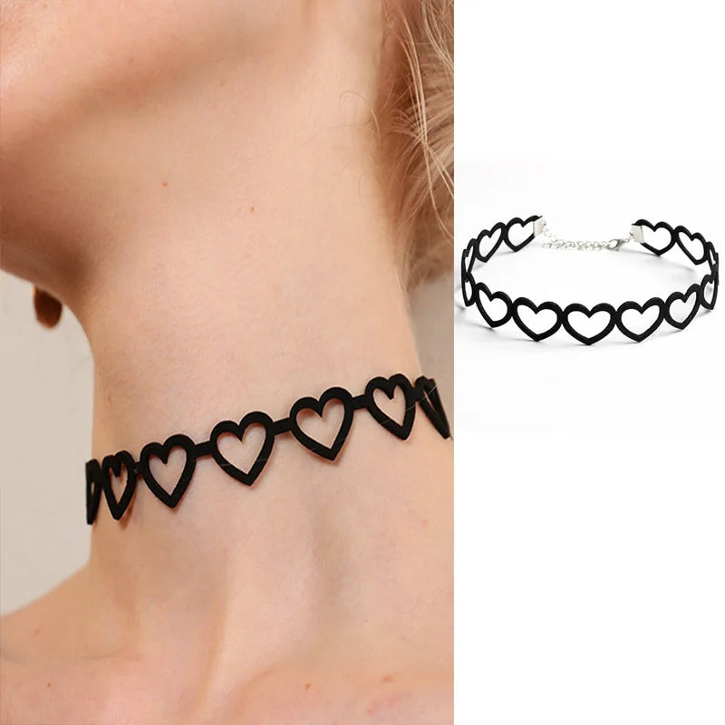 Black Lace Choker Necklace Women Velvet Choker Love Heart Necklaces Chocker tattoo collares Collie ras de cou