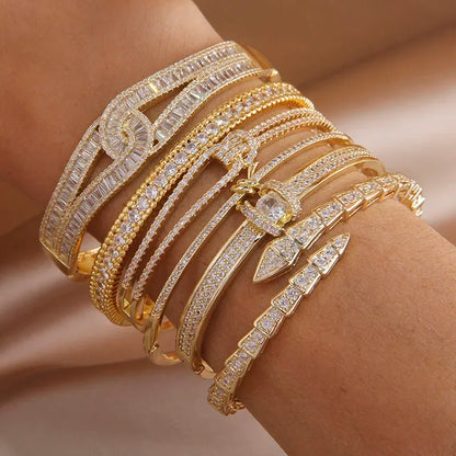 2023 New Design Letter C Open Bangles&bracelets for Women Fashion Brand Jewelry Delicate Full Crystal Snake Bangles