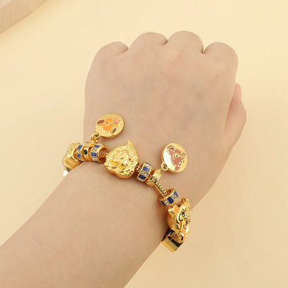 Cartoon Movie The Lion King Simba Nala Mufasa Charm Bracelet Disney Crystal Jewelry Beads Bangles for Women Party Accessories