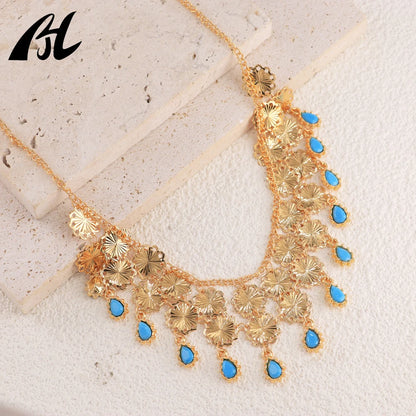 wedding jewelry sets flower necklace jewelry gold plated jewelry 24k Gold Plated Dubai Necklace and Bracelet Set Indian