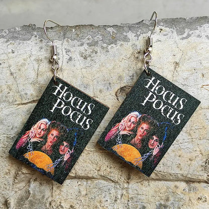 Halloween Horror Fiction Wood Book Cover Earrings for Women 2022 Newest Unique Halloween Jewelry Wholesale