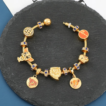 Cartoon Movie The Lion King Simba Nala Mufasa Charm Bracelet Disney Crystal Jewelry Beads Bangles for Women Party Accessories