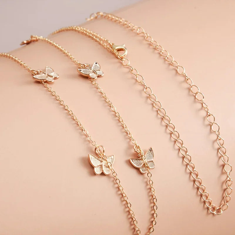 2023 Sexy Double Thin Chain Women's Waist Chain Charming Butterfly Stainless Steel Belly Chain Summer Beach Bikini Body Jewelry