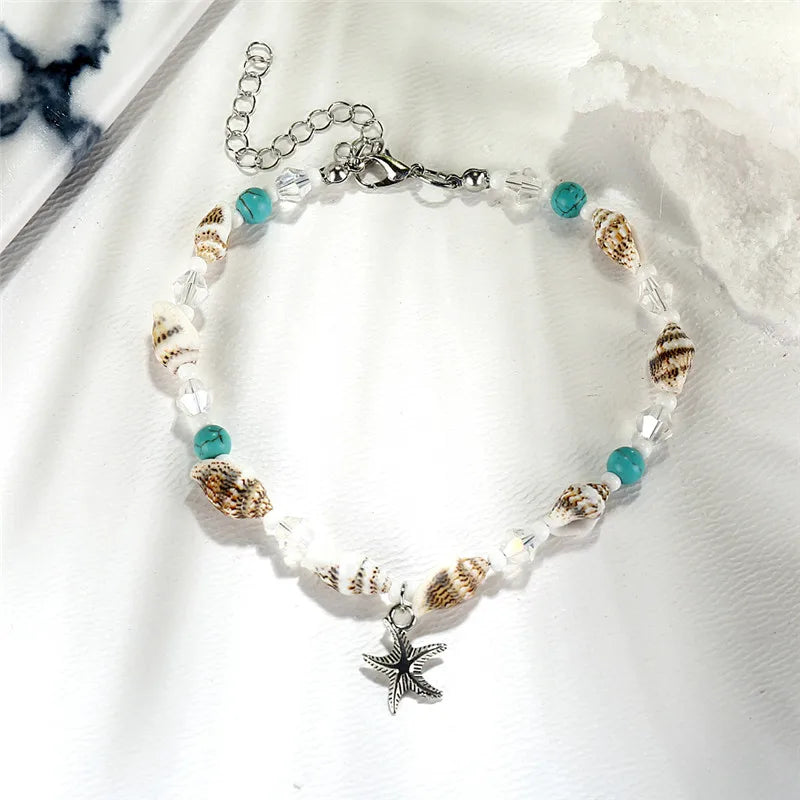 YOBEST Bohemian Shell Beads Anklets For Women Fashion Silver Color Starfish Summer Beach Ankle Bracelet Foot Chain Jewelry Gifts