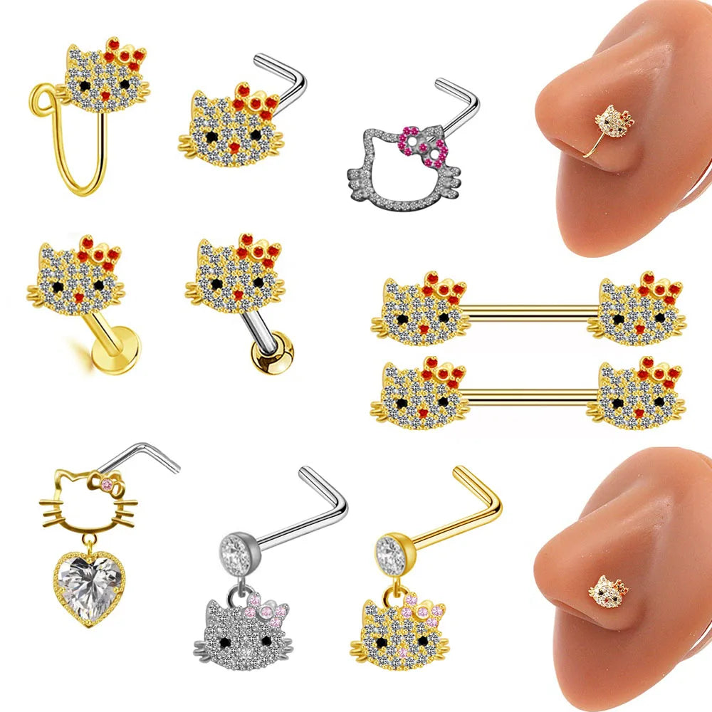 New Arrive Jewelry Set Cute Cat Nose Rings for Women Nipple Piercing Rings Labret Jewelry Nose Cuff Nose Piercing Body Jewelry